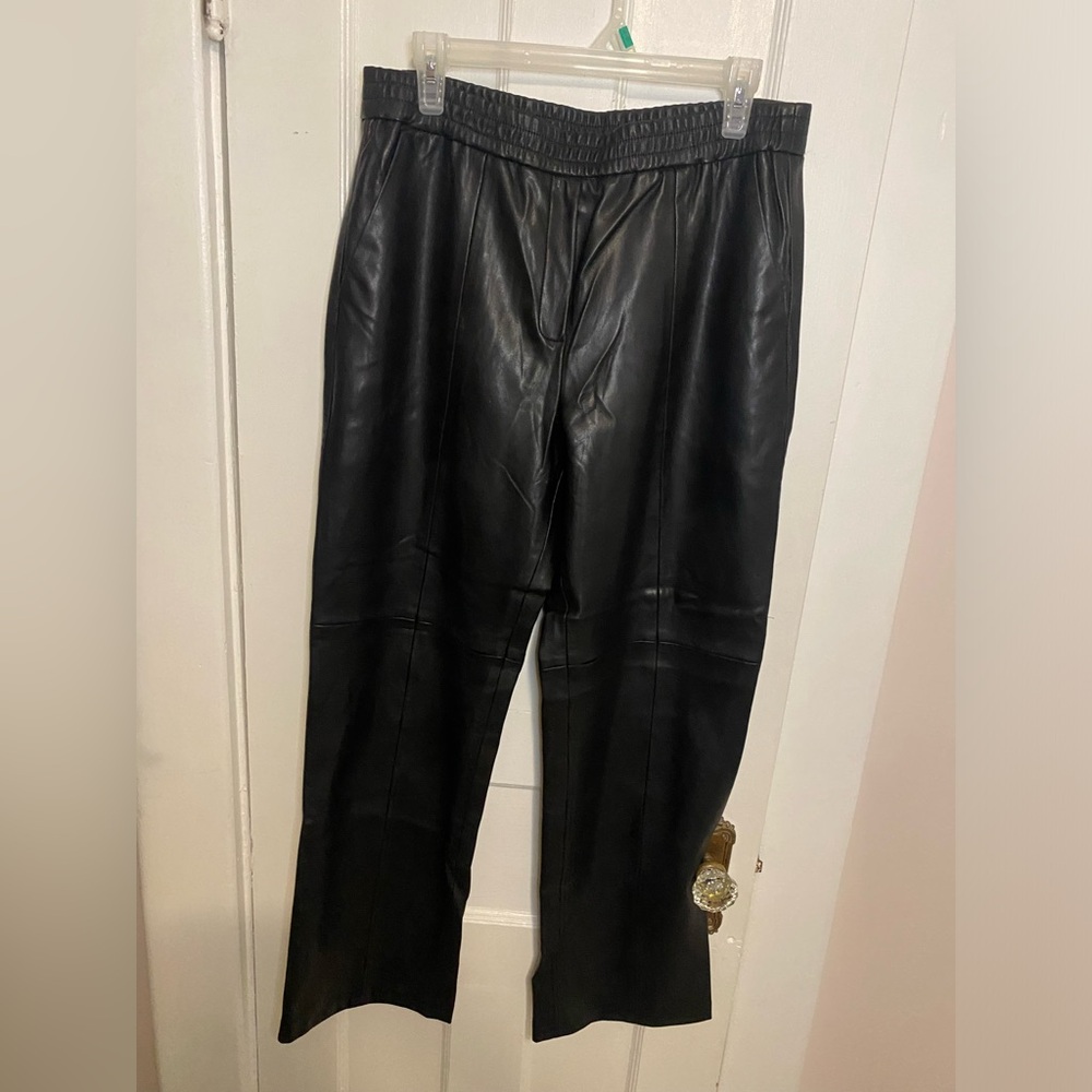 Faux leather pull on straight leg pants
